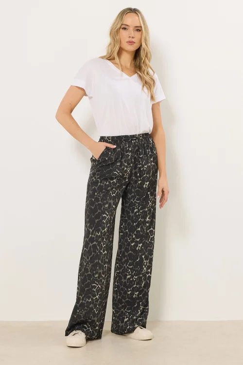 Long Tall Sally Grey Leopard Print Wide Leg Trousers - Size 14, Leg 36 Image 1