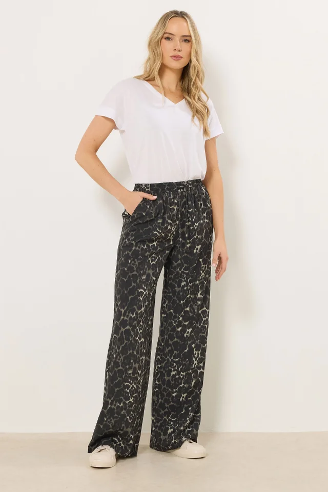 Long Tall Sally Grey Leopard Print Wide Leg Trousers