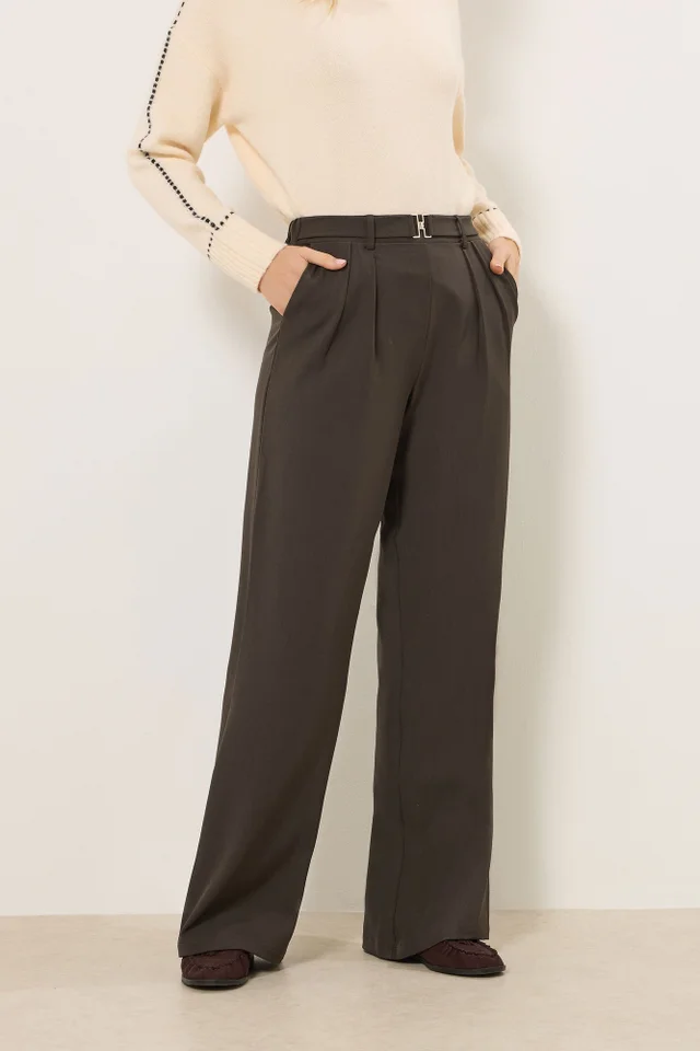 Long Tall Sally Chocolate Brown Buckle Wide Leg Trousers