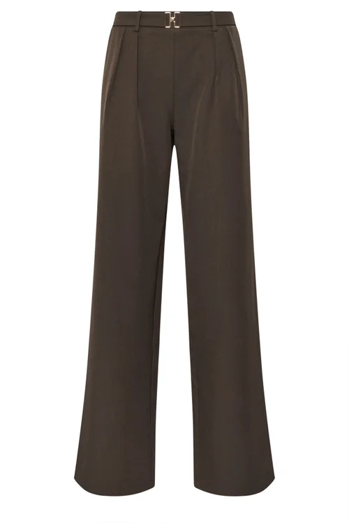 Long Tall Sally Chocolate Brown Buckle Wide Leg Trousers - Size 16, Leg 34 Image 5