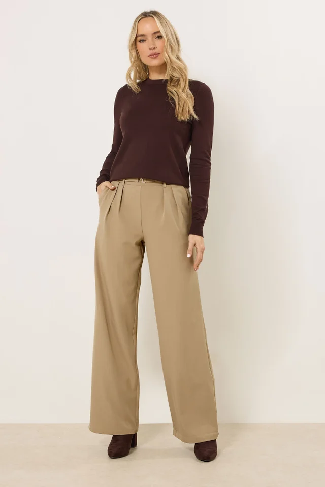 Long Tall Sally Natural Brown Buckle Wide Leg Trousers