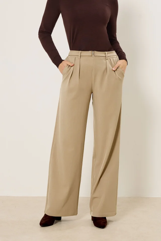 Long Tall Sally Natural Brown Buckle Wide Leg Trousers