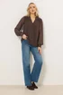Long Tall Sally Brown Dobby Spot Shirred Cuff Top - Size 16 Image 2