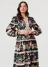 Izabel London Black Floral Long Sleeve Buttoned Midi Dress - 16 Image 4