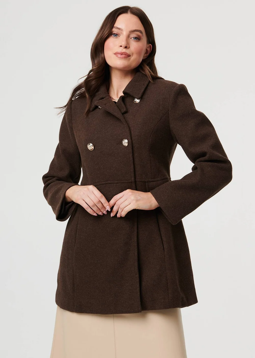 Izabel London Brown Button Detail Double Breasted Jacket - 10 Image 1