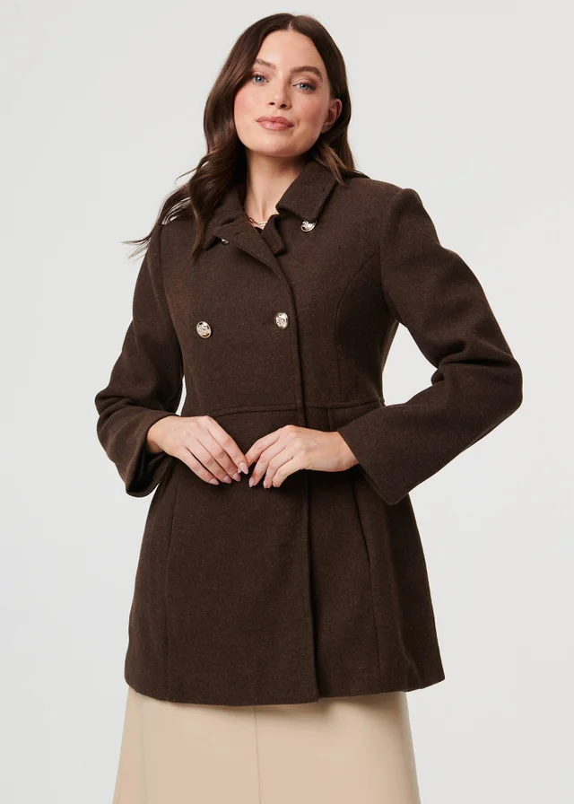 Izabel London Brown Button Detail Double Breasted Jacket