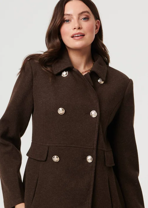 Izabel London Brown Button Detail Double Breasted Jacket - 10 Image 3