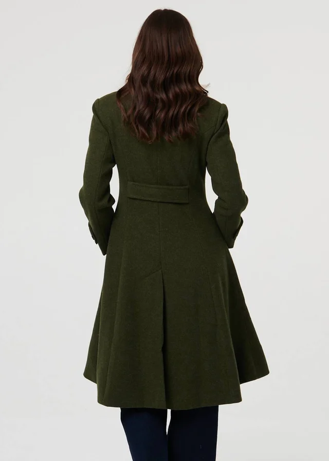 Izabel London Khaki Button Front Funnel Neck Coat