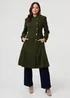 Izabel London Khaki Button Front Funnel Neck Coat - 10 Image 1