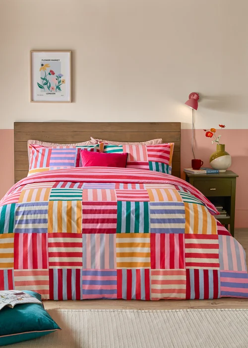 Furn Ana Stripe Reversible Multicolour Duvet Cover Set - Single Image 1