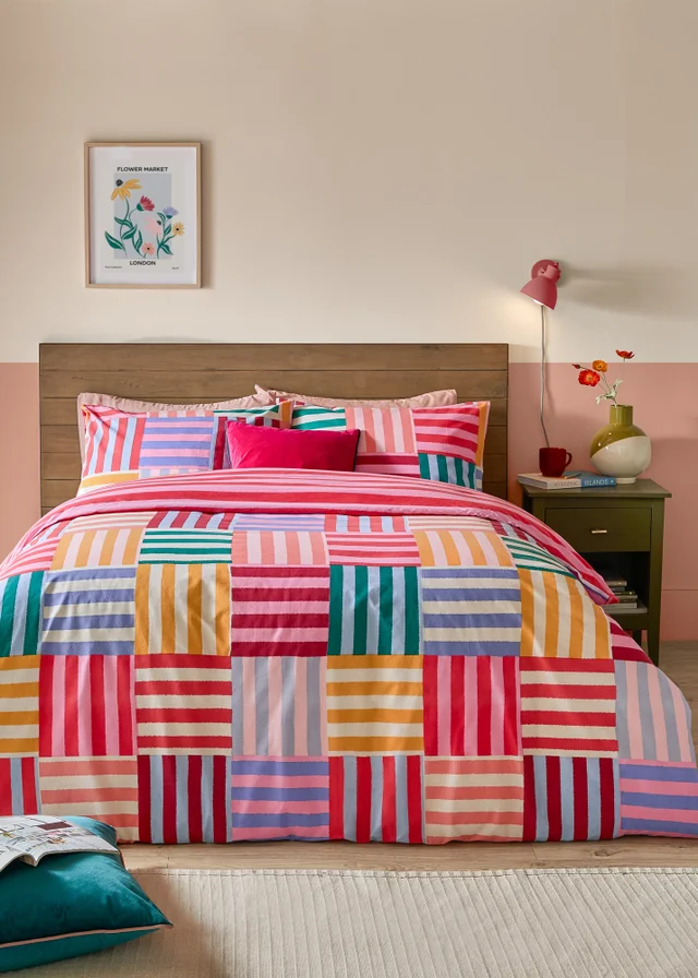 Furn Ana Stripe Reversible Multicolour Duvet Cover Set