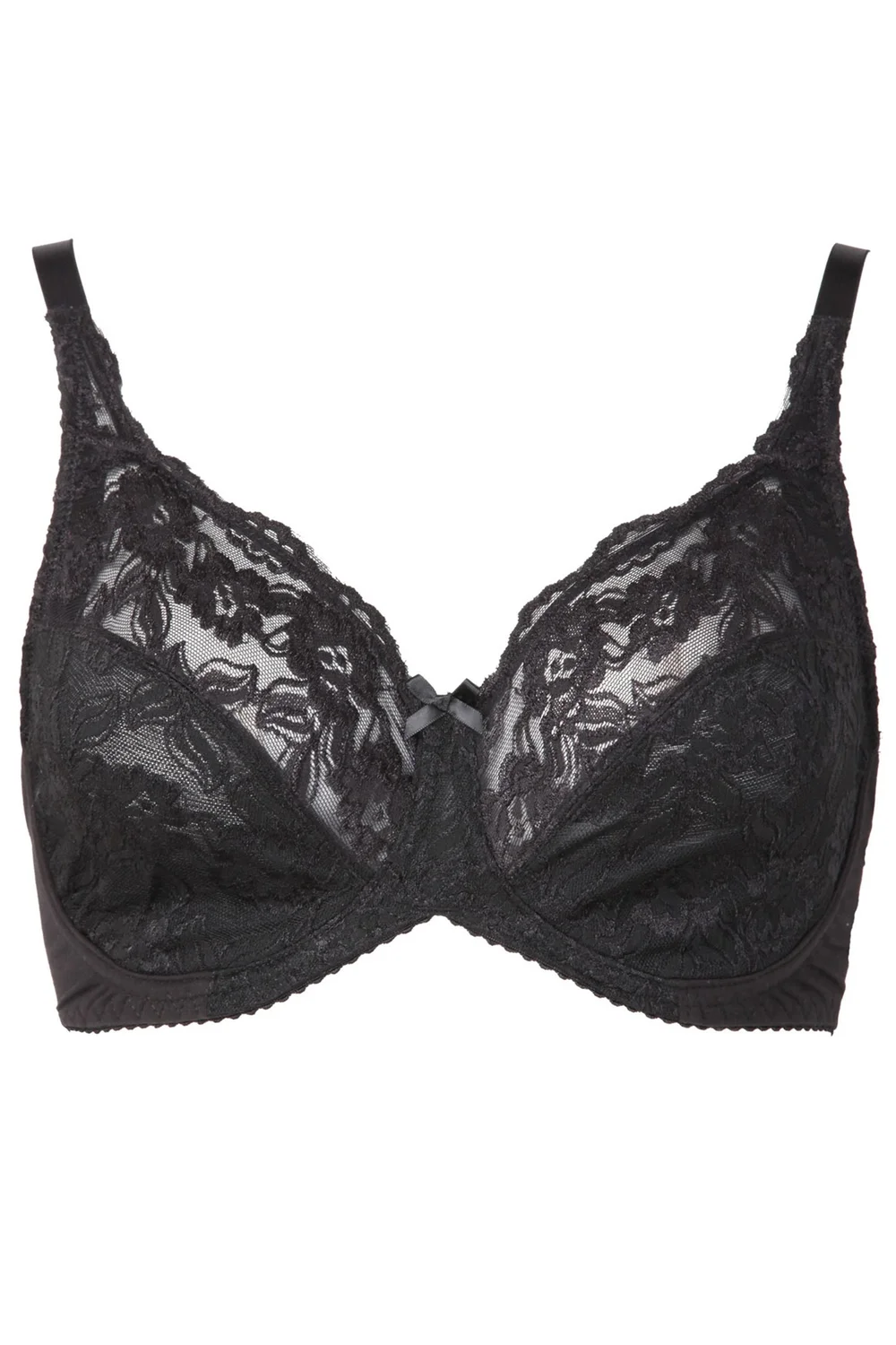 Yours Curve Black Stretch Lace Non-Padded Underwired Balcony Bra - 48E Image 2