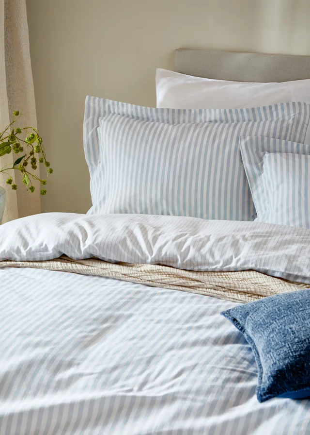 Yard Hebden Melange Stripe 100% Cotton Mineral Blue Duvet Cover Set