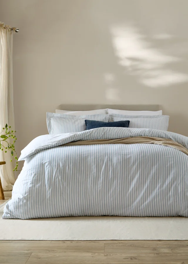 Yard Hebden Melange Stripe 100% Cotton Mineral Blue Duvet Cover Set
