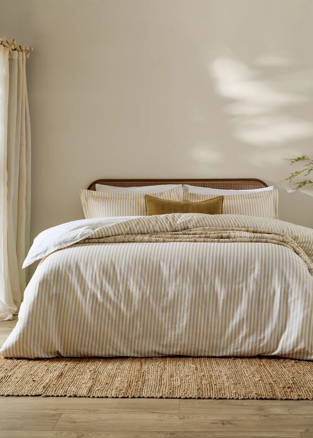 Yard Hebden Melange Stripe 100% Cotton Honey Yellow Duvet Cover Set - Single Image 1