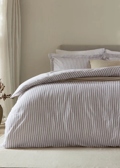 Yard Hebden Melange Stripe 100% Cotton Mauve Duvet Cover Set - Single Image 2