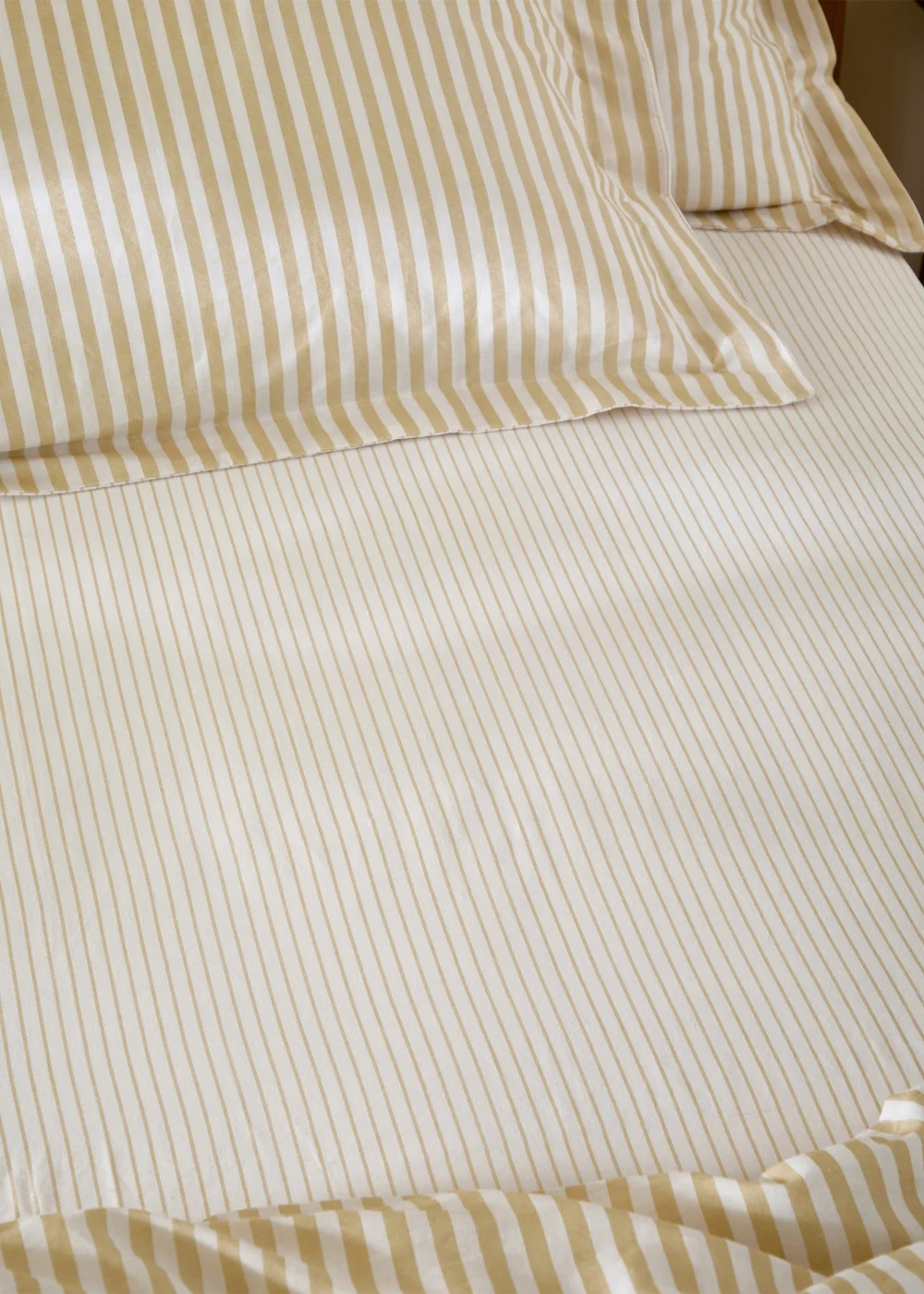 Yard Hebden 100% Cotton Narrow Stripe Honey Yellow Fitted Sheet - Single Image 1