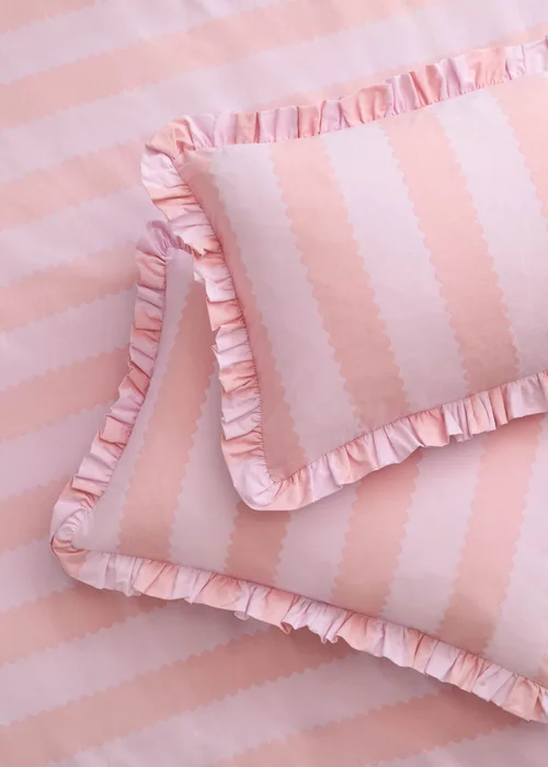 Wylder Nature Birdie Stripe Ruffle Pink Duvet Cover Set - Single Image 3