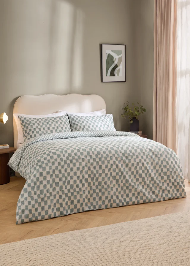 Hoem Nyhavn Checkerboard Reversible Aqua Duvet Cover Set