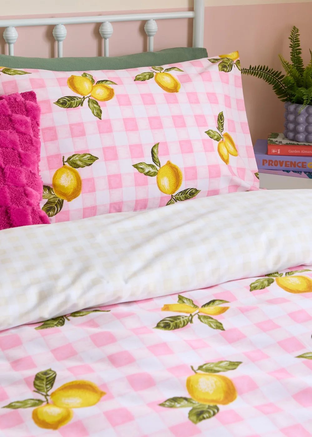 Heya Home Gingham Lemons Reversible Pink Duvet Cover Set - Single Image 2