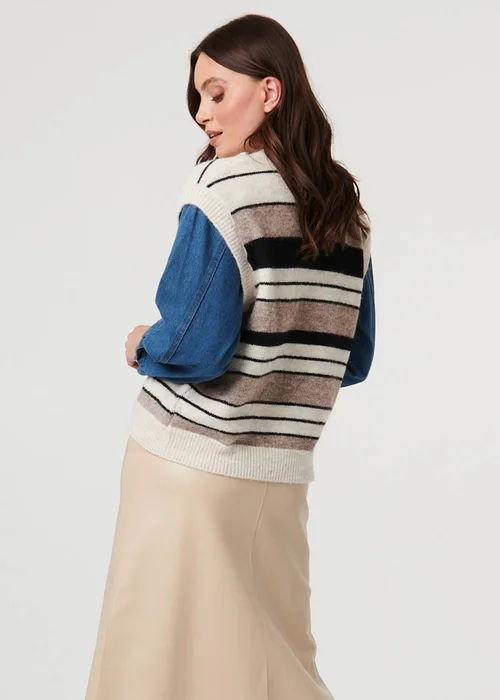 Izabel London Beige Denim Knit Contrast Texture Jacket - S/M Image 2