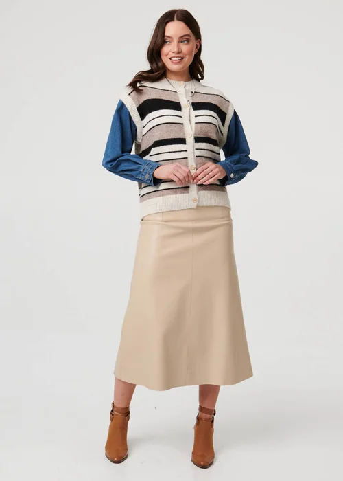 Izabel London Beige Denim Knit Contrast Texture Jacket - S/M Image 4