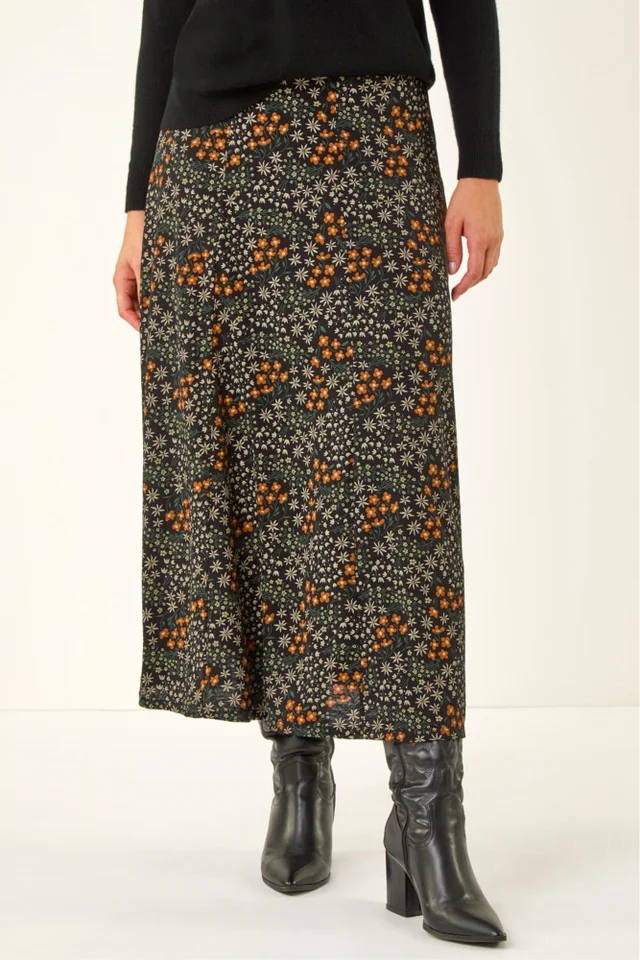 Roman Orange Stretch Midi Skirt