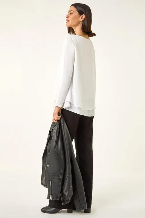 Roman Ivory Chiffon Overlay Necklace Top - Size 10 Image 3