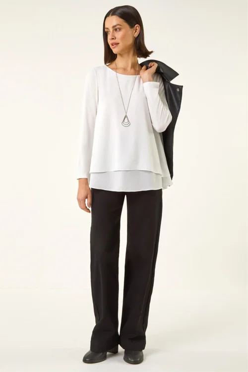 Roman Ivory Chiffon Overlay Necklace Top - Size 10 Image 2