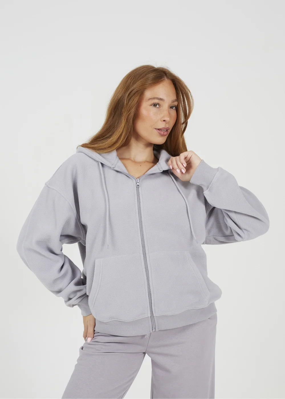 Brave Soul Light Grey Zip Through Polar Fleece Hoodie - XL Image 1