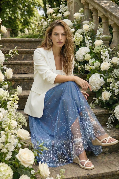 Roman Blue Polka Dot Print Elasticated Mesh Skirt - 14 Image 1