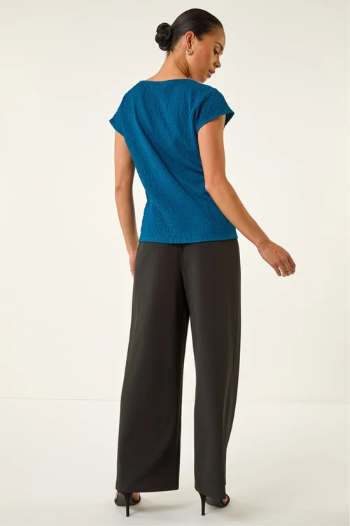 Roman Teal Petite Textured Stretch Top - Size 18 Image 3