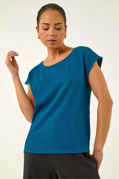 Roman Teal Petite Textured Stretch Top - Size 18 Image 1