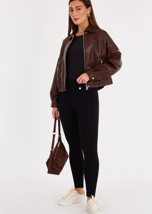 Quiz Black Button Front Leggings - Size 8 Image 3