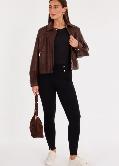 Quiz Black Button Front Leggings - Size 8 Image 1