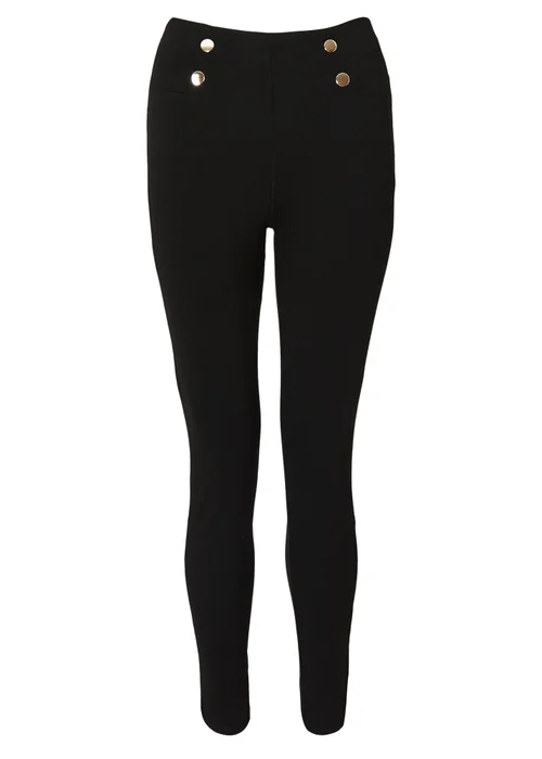Quiz Black Button Front Leggings - Size 8 Image 4