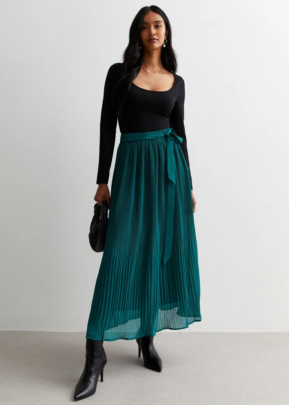 Gini London Green Pleated Belt Detail Midi Skirt - 8 Image 1