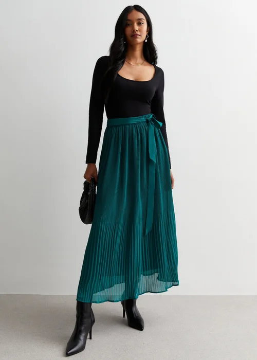 Gini London Green Pleated Belt Detail Midi Skirt - 8 Image 1