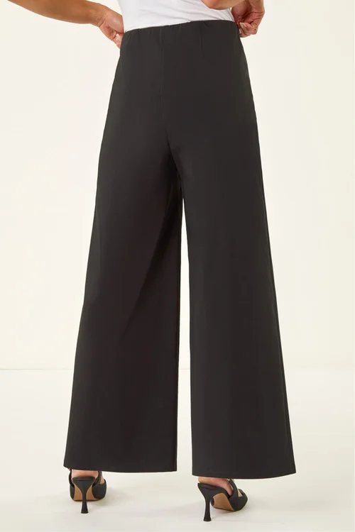 Roman Black Petite Pintuck Wide Leg Stretch Trouser - Size 10 Image 3