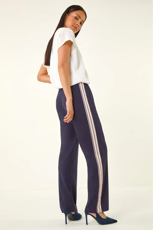 Roman Navy Petite Side Stripe Ponte Trouser