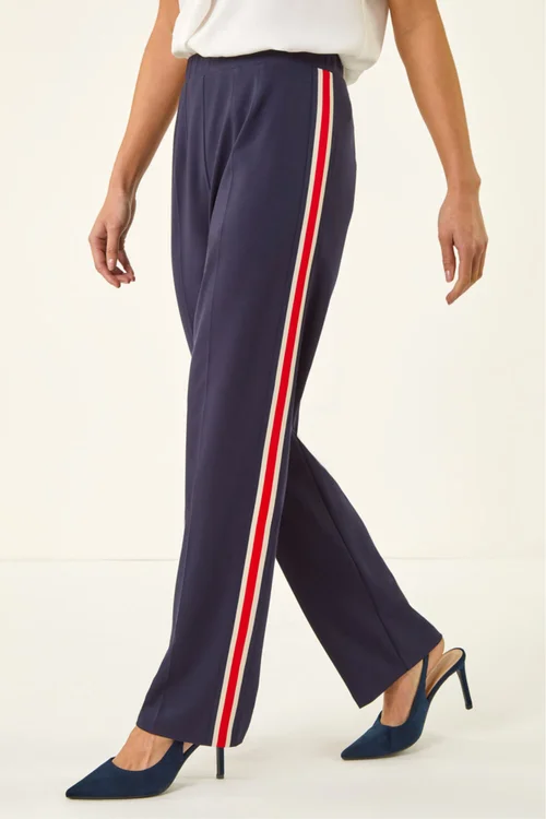 Roman Navy Petite Side Stripe Stretch Trouser - Size 16 Image 4