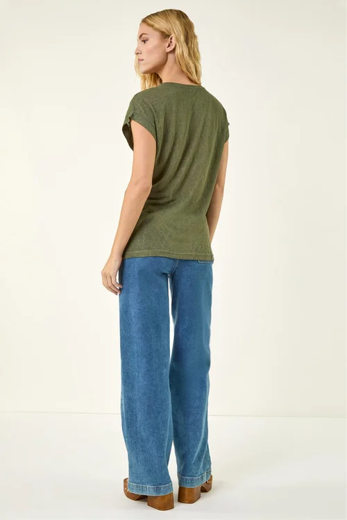 Roman Khaki Textured Leaf T-Shirt - Size 20 Image 3