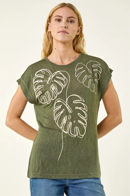 Roman Khaki Textured Leaf T-Shirt - Size 20 Image 4