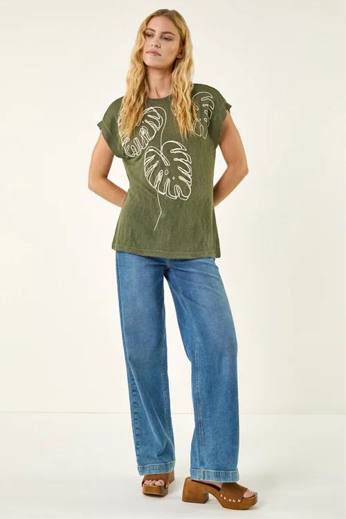 Roman Khaki Textured Leaf T-Shirt - Size 20 Image 2