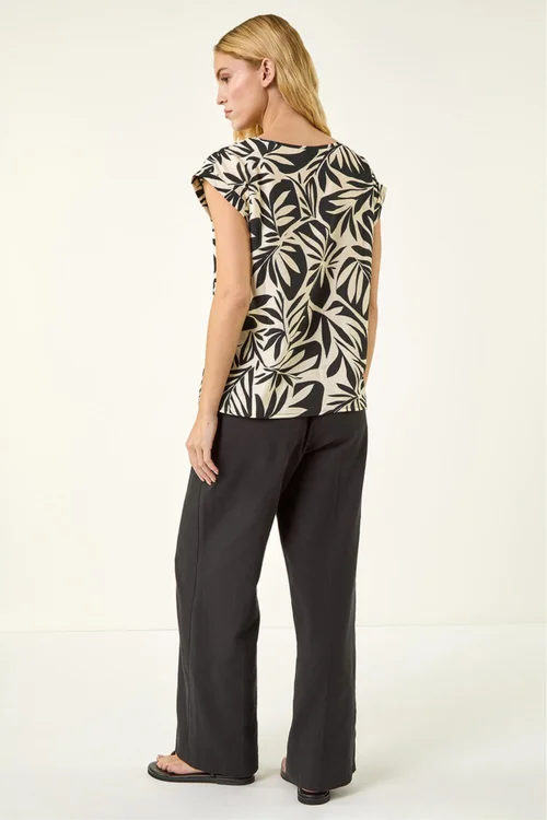 Roman Black Leaf Print Shell Top - Size 20 Image 3
