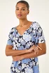 Roman Blue Floral Puff Print V-Neck Top - Size 10 Image 1