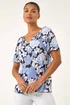 Roman Blue Floral Puff Print V-Neck Top - Size 10 Image 4