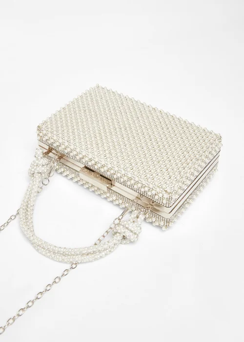 Quiz White Pearl Knot Top Handle Bag - One Size Image 4