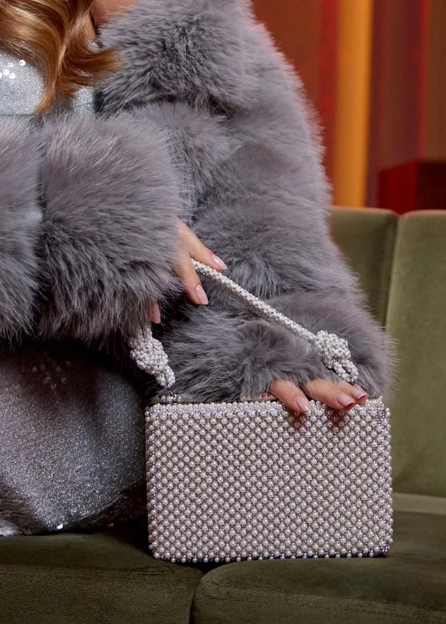 Quiz White Pearl Knot Top Handle Bag