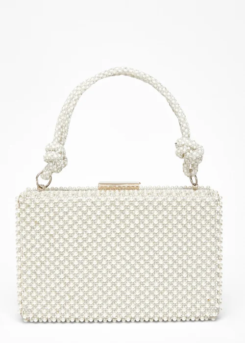 Quiz White Pearl Knot Top Handle Bag - One Size Image 3